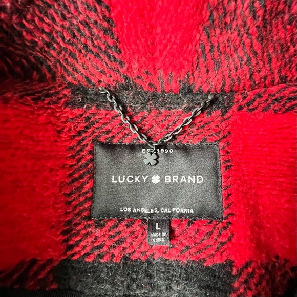 Lucky Brand Buffalo Check Plaid Oversized Wool Blend Coat, Red & Black, Sz - L - Picture 7 of 16